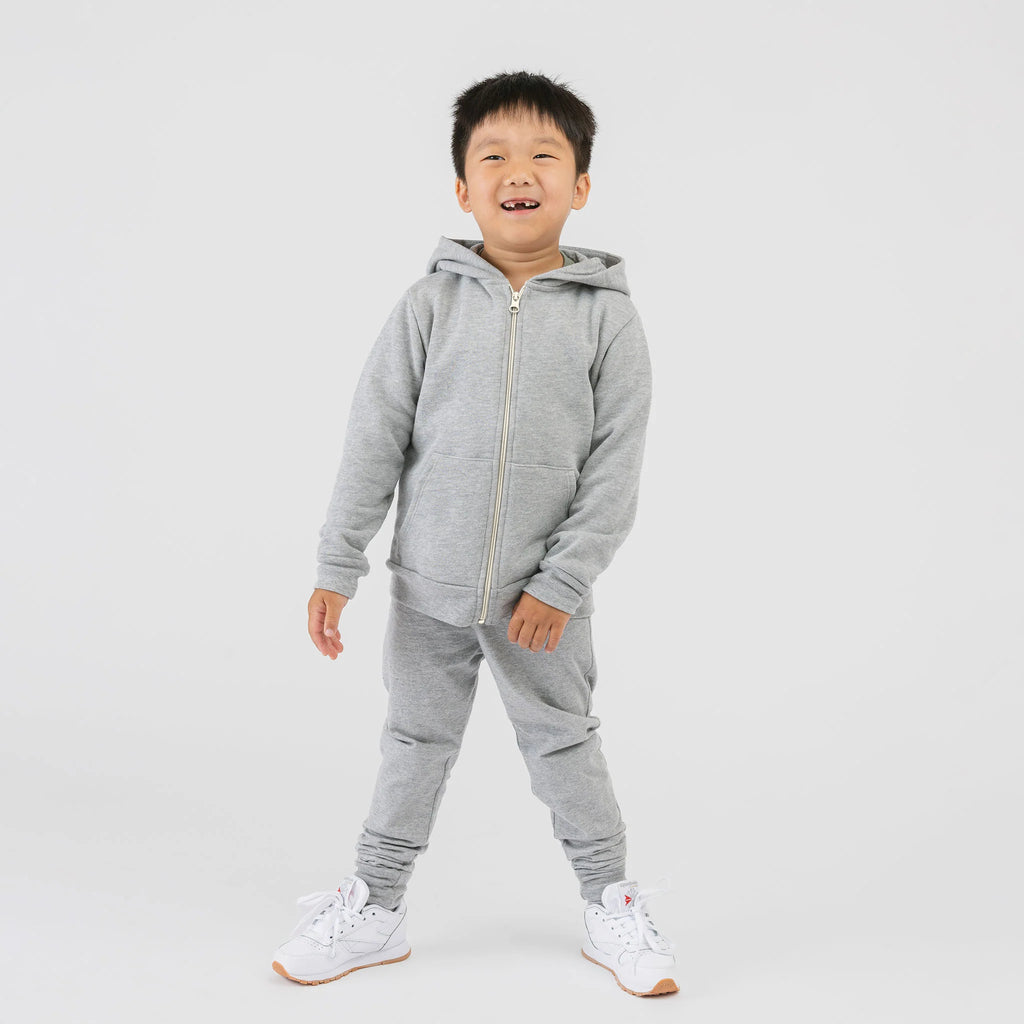 Plush Hoodie - 100% GOTS Certified Organic Cotton Fleece Hoodies - Heather Grey - Toddlers Kids Tweens and Teens - Made in Canada - mini mioche