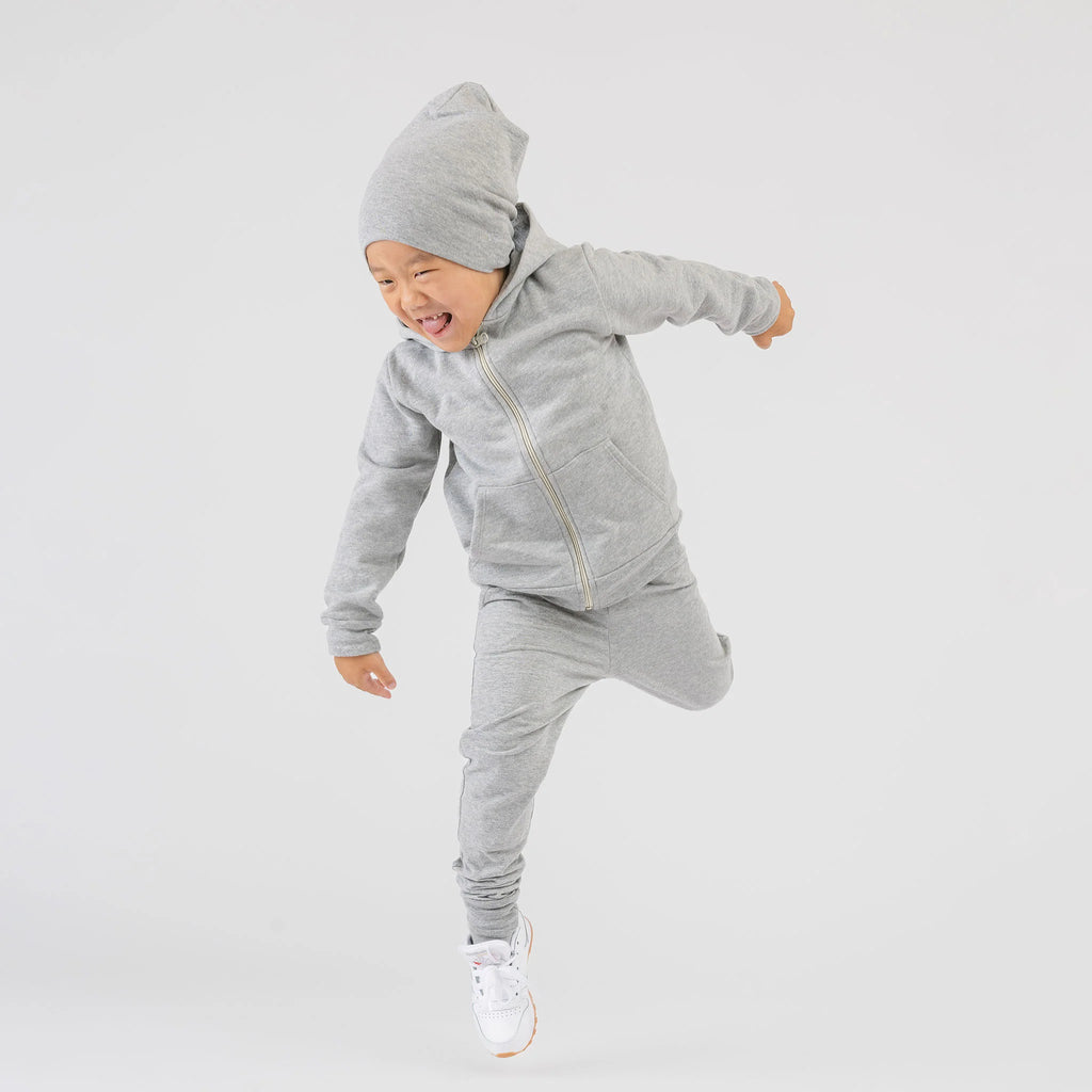 Plush Hoodie - 100% GOTS Certified Organic Cotton Fleece Hoodies - Heather Grey - Toddlers Kids Tweens and Teens - Made in Canada - mini mioche