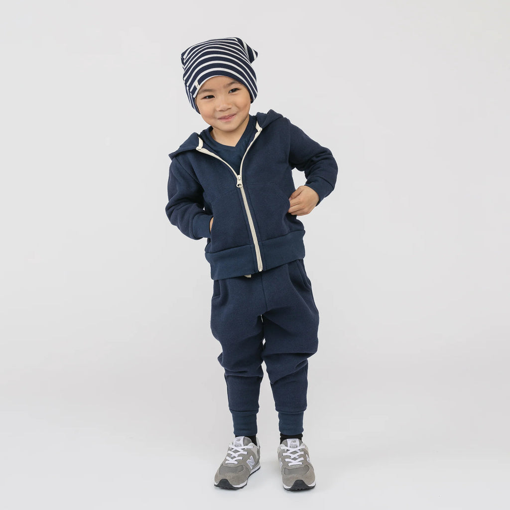 Plush Hoodie - 100% GOTS Certified Organic Cotton Fleece Hoodies - Navy - Toddlers Kids Tweens and Teens - Made in Canada - mini mioche