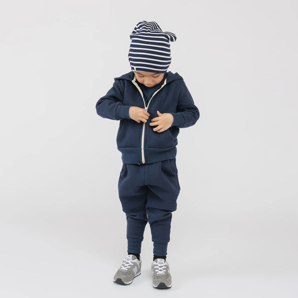Plush Skinny Sweats - 100% GOTS-Certified Organic Cotton Fleece Sweatpants - Navy - Toddler Kids Tweens and Teens - Made in Canada - mini mioche