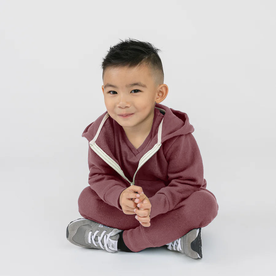 Plush Hoodie - 100% GOTS Certified Organic Cotton Fleece Hoodies - Pomegranate - Toddlers Kids Tweens and Teens - Made in Canada - mini mioche