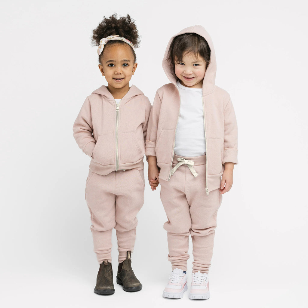 Plush Skinny Sweats - 100% GOTS-Certified Organic Cotton Fleece Sweatpants - Blossom - Toddler Kids Tweens and Teens - Made in Canada - mini mioche