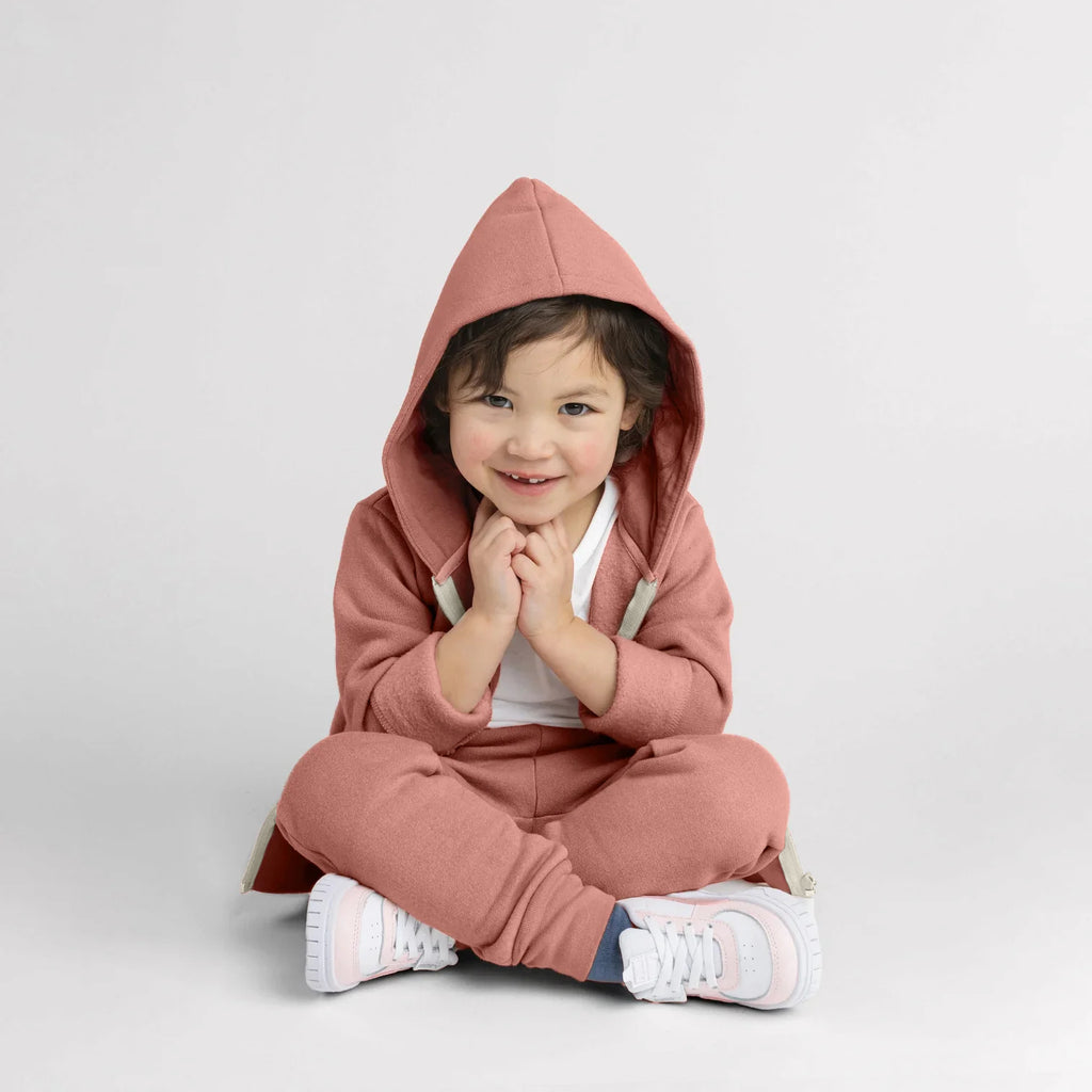 Plush Hoodie - 100% GOTS Certified Organic Cotton Fleece Hoodies - Clay - Toddlers Kids Tweens and Teens - Made in Canada - mini mioche