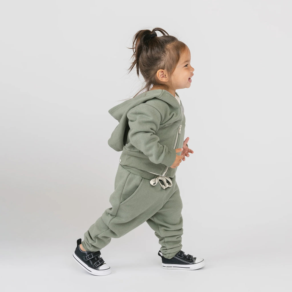 Plush Hoodie - 100% GOTS Certified Organic Cotton Fleece Hoodies - Thyme - Toddlers Kids Tweens and Teens - Made in Canada - mini mioche