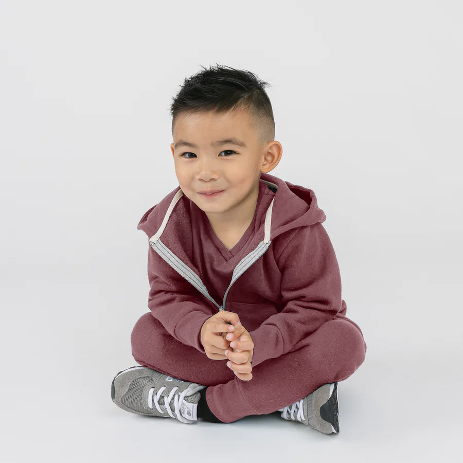 Plush Skinny Sweats - 100% GOTS-Certified Organic Cotton Fleece Sweatpants - Pomegranate - Toddler Kids Tweens and Teens - Made in Canada - mini mioche