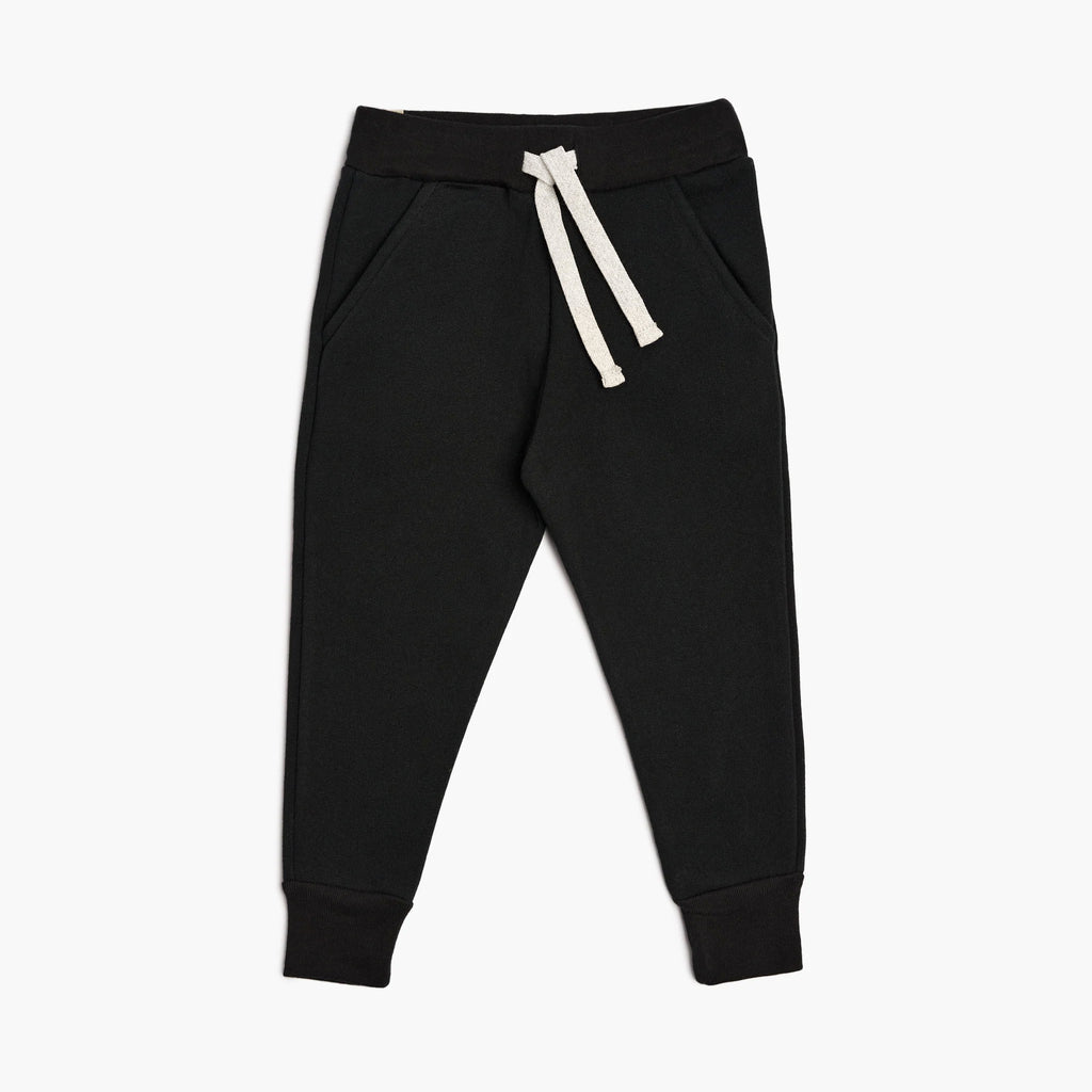 Plush Skinny Sweats - 100% GOTS-Certified Organic Cotton Fleece Sweatpants - Black - Toddler Kids Tweens and Teens - Made in Canada - mini mioche