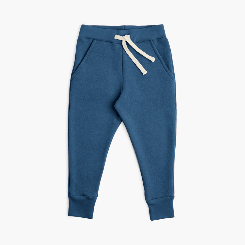 Plush Skinny Sweats - 100% GOTS-Certified Organic Cotton Fleece Sweatpants - Cerulean - Toddler Kids Tweens and Teens - Made in Canada - mini mioche
