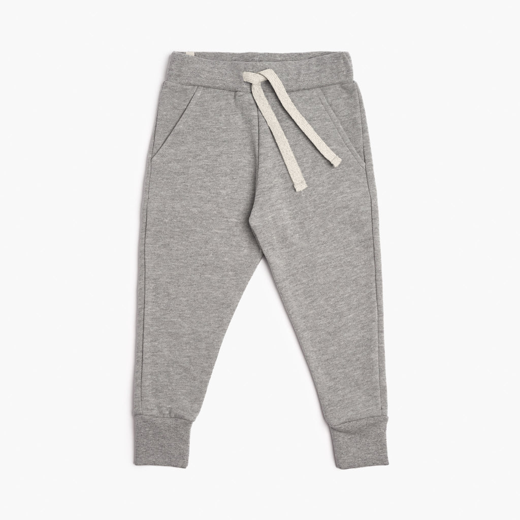 Plush Skinny Sweats - 100% GOTS-Certified Organic Cotton Fleece Sweatpants - Heather Grey - Toddler Kids Tweens and Teens - Made in Canada - mini mioche