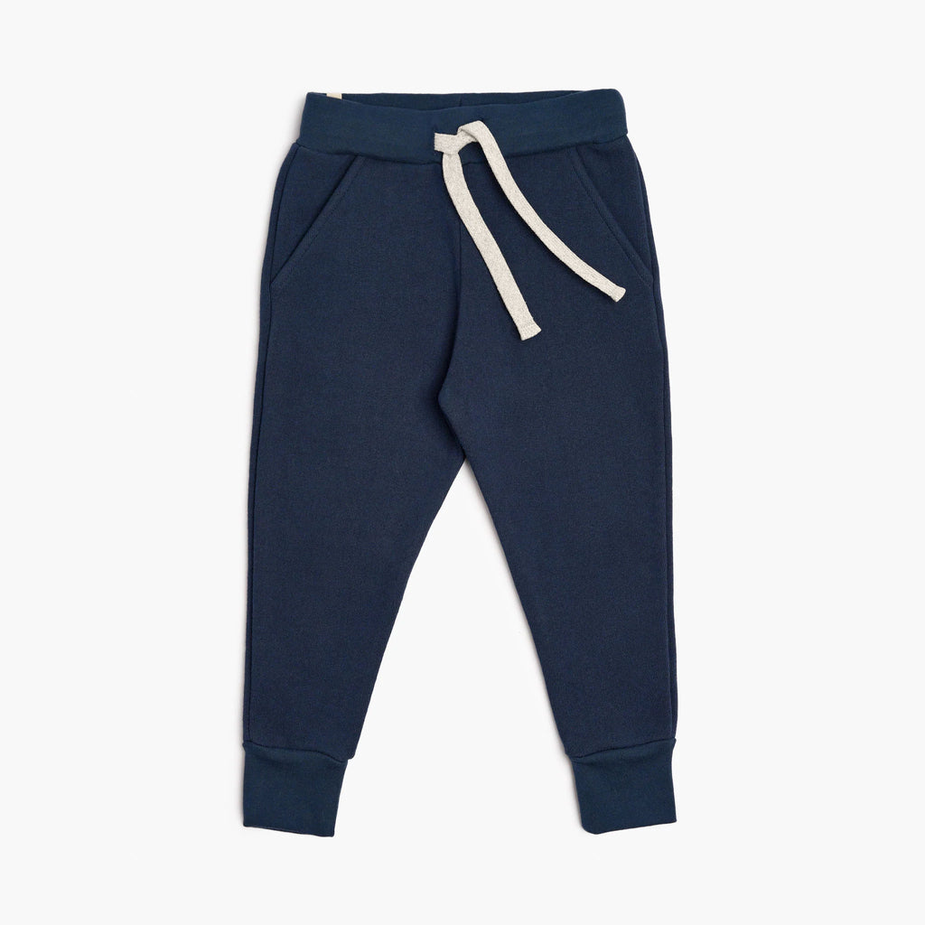 Plush Skinny Sweats - 100% GOTS-Certified Organic Cotton Fleece Sweatpants - Navy - Toddler Kids Tweens and Teens - Made in Canada - mini mioche