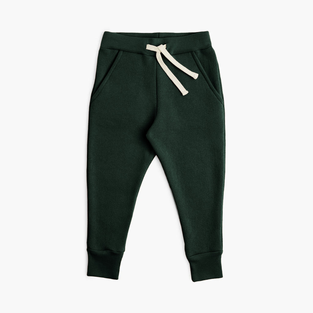 Plush Skinny Sweats - 100% GOTS-Certified Organic Cotton Fleece Sweatpants - Pine - Toddler Kids Tweens and Teens - Made in Canada - mini mioche