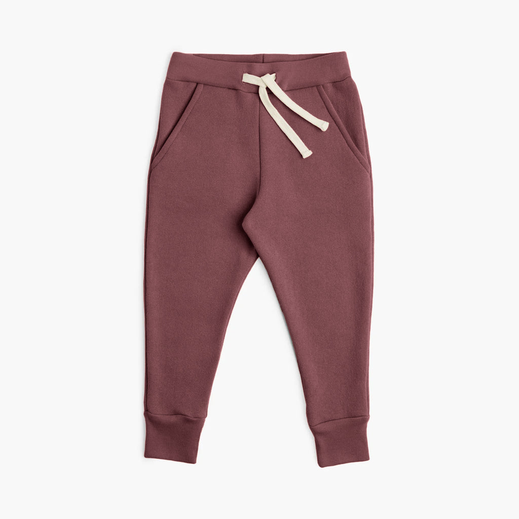Plush Skinny Sweats - 100% GOTS-Certified Organic Cotton Fleece Sweatpants - Pomegranate - Toddler Kids Tweens and Teens - Made in Canada - mini mioche