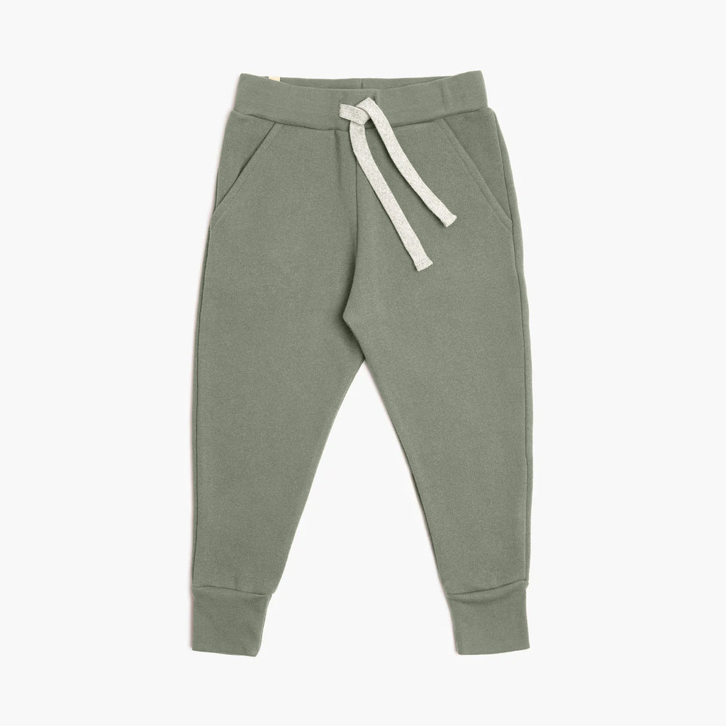Toddler Baby Kid - Plush Skinny Sweats - 100% Organic Cotton Kids Sweatpants - Thyme - 6-12 months - mini mioche