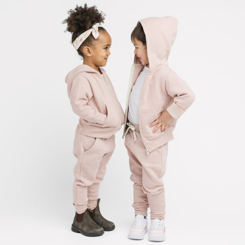 Plush Skinny Sweats - 100% GOTS-Certified Organic Cotton Fleece Sweatpants - Blossom - Toddler Kids Tweens and Teens - Made in Canada - mini mioche