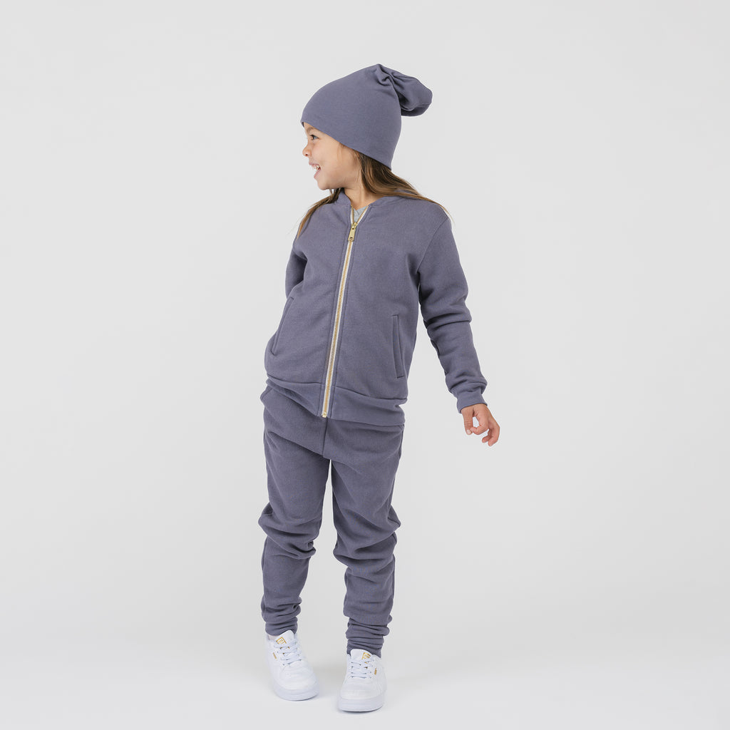 Plush Bomber - 100% GOTS Certified Organic Cotton Fleece Jackets - Vintage Plum - Toddlers Kids and Teens - Made in Canada - mini mioche