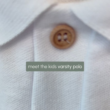 Varsity Polo - 100% GOTS Certified Organic Cotton Piqué - White - Kids - Made in Canada - mini mioche
