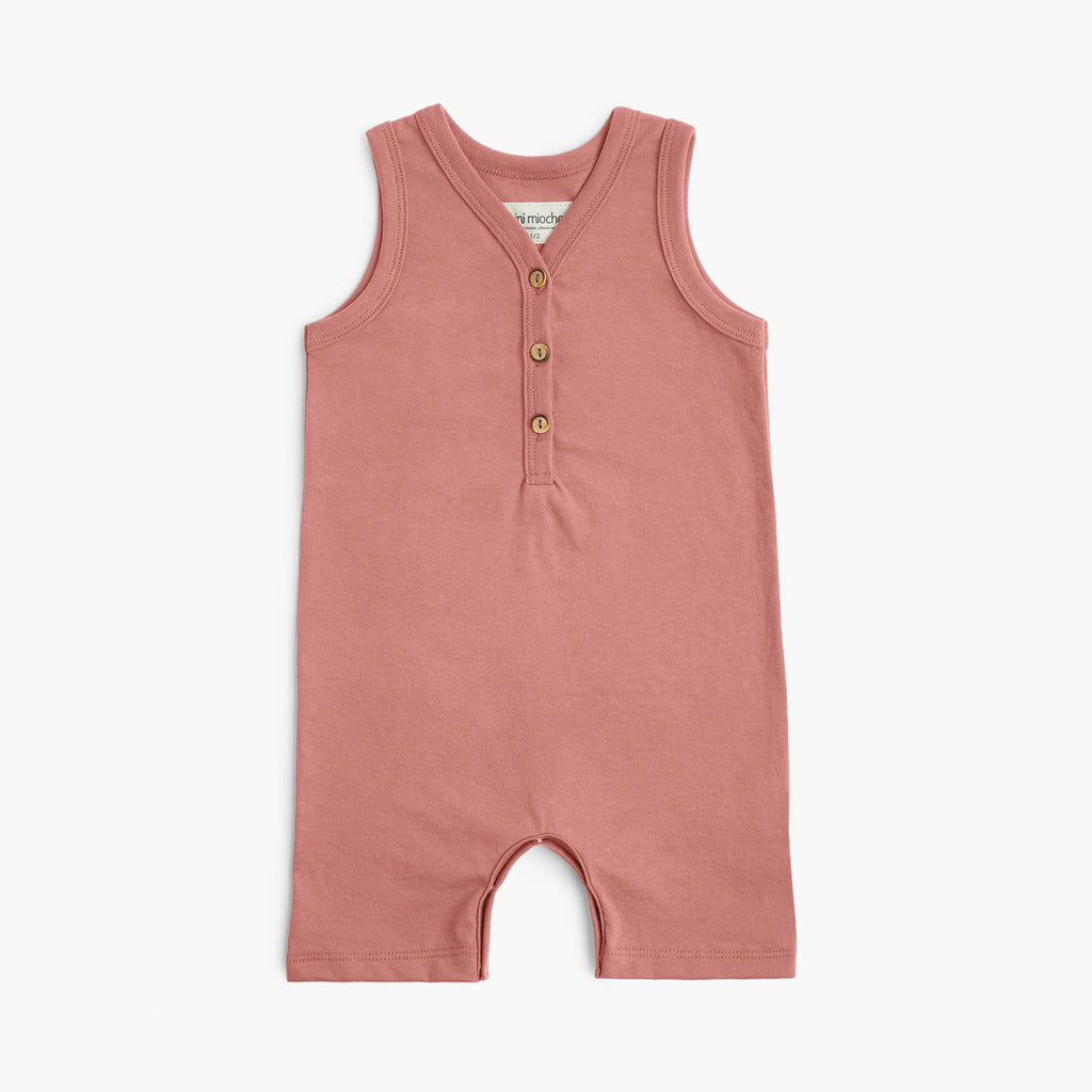 Cloud Tank Henley Romper - Rompers - Clay - 0-3 months - mini mioche