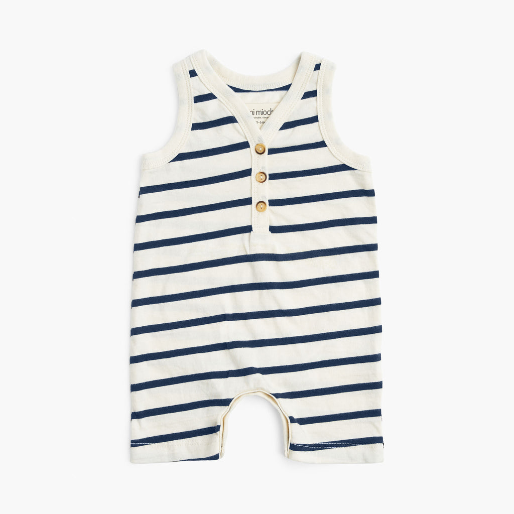 Cloud Tank Henley Romper - Rompers - Nautical Stripe - 0-3 months - mini mioche